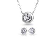 Bling Jewelry CZ Sterling Silver Bezel Set Necklace and Earrings Set