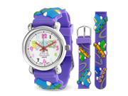 Bling Jewelry Purple Analog Roller Skating Kids Watch Stainless Steel Back