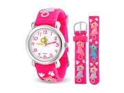 Bling Jewelry Pink Kitty Cat Paw Prints Girls Watch Stainless Steel Back