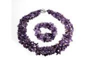 Bling Jewelry Multi Strands Amethyst Chips Cluster Necklace and Bracelet Set Silver Plated