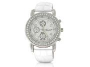 Bling Jewelry Geneva Round White Leather Strap Stainless Steel Back Watch