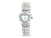 Bling Jewelry Womens Crystal 3 Row Cultured Pearl Heart Steel Back Watch