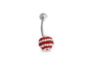 Bling Jewelry Steel Shamballa Inspired Navel Ring Red White Striped Ball