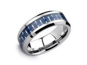 Bling Jewelry Tungsten Carbon Fiber Cobalt Blue Inlay Ring 8mm