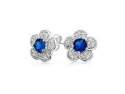 Bling Jewelry Plumeria Flower Cubic Zirconia Blue Sapphire Color Stud Earrings