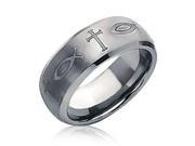 Bling Jewelry Ichthys and Cross Symbol Tungsten Wedding Band Ring 8mm