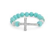 Bling Jewelry Reconstituted Turquoise Cross Shamballa Inspired Stretch Bracelet Rhodium Plated