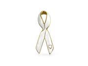Bling Jewelry White Enamel Lung Cancer Awareness Heart Gold Plated Pin