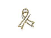 Bling Jewelry White Enamel Crystal Lung Cancer Awareness Pin Gold Plated