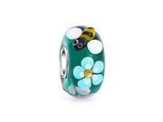 Bling Jewelry 925 Silver Teal Bee Flower Murano Glass Bead Fits Pandora