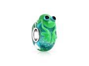 Bling Jewelry Sterling Silver Murano Glass Cute Green Frog Fits Pandora
