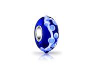 Bling Jewelry Cobalt Blue White Flower Murano Glass Bead 925 Silver Fits Pandora