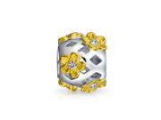 Bling Jewelry 925 Silver 3D CZ Flower Charm Bead Pandora Compatible