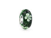 Bling Jewelry 925 Silver Green Clover Murano Glass Charm Bead Fits Pandora