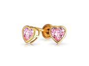 Bling Jewelry 14K Simulated Pink Topaz CZ Heart Baby Screw Back Studs