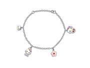 Bling Jewelry Pink Enamel Cool Kitty Cat 925 Silver Kids Flower Charm Bracelet
