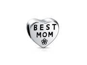 Bling Jewelry 925 Sterling Silver Best Mom Heart Bead Pandora Compatible Charm