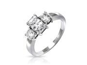 Bling Jewelry Sterling Silver 1.5 ct Emerald Cut CZ Three Stone Engagement Ring