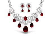 Bling Jewelry Simulated Ruby Glass Teardrop Wedding Set Rhodium Plated