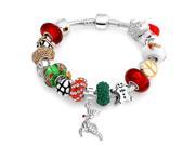 Bling Jewelry Sterling Silver Christmas Glass CZ Enamel Bead Snake Chain Bracelet Fits Pandora