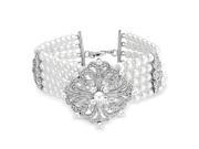 Bling Jewelry 5 Row Simulated Pearl Stretch Bridal Bracelet Rhodium Plated