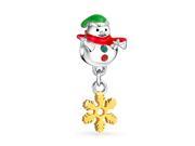 Bling Jewelry Snowman Gold Plated 925 Silver Christmas Snowflake Dangle Bead Fits Pandora