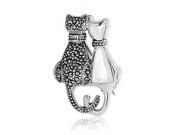 Bling Jewelry MOP Marcasite Pendant Curled Cat Tail 925 Silver Brooch Pin