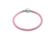 Bling Jewelry Pink Leather 925 Sterling Silver Barrel Clasp Bracelet Pandora Compatible