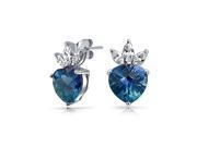 Bling Jewelry London Simulated Blue Topaz CZ Heart Crown Stud Earrings 925 Sterling Silver