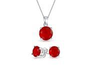 Bling Jewelry Christmas Gifts Red CZ Set 7mm Sterling Silver