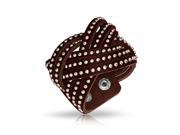 Bling Jewelry Beaded Stainless Steel Studded Brown Leather Cuff Bracelet