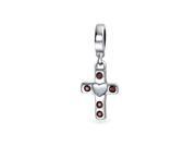 Bling Jewelry Sterling Silver Red CZ Cross Heart Dangle Charm Fits Pandora Bead