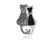 Bling Jewelry Simulated Onyx Resin Marcasite Cats Silver Pendant Brooch