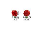 Bling Jewelry 925 Silver Red Resin Rose Modern CZ Bow Stud Earrings