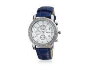 Bling Jewelry Geneva Round Navy Leather Strap Stainless Steel Back Watch