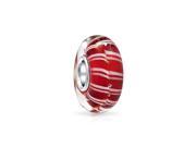 Bling Jewelry Sterling Silver Red White Striped Candy Cane Murano Glass Bead Fits Pandora