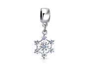 Bling Jewelry Sterling Silver Simulated Blue Topaz CZ Christmas Snowflake Bead
