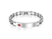 Bling Jewelry Medical ID Tag Bike Links Red Enamel Bracelet 8.5in Steel