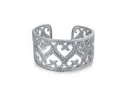 Bling Jewelry Pave Heart CZ Bridal Cuff Bangle Bracelet 8in Rhodium Plated