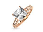 Bling Jewelry Pave Band Rose Gold Plated 925 Silver Princess Cut Engagement Ring 3 ct CZ