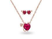 Bling Jewelry Rose Gold Plated Silver Simulated Ruby CZ Devil Heart Set