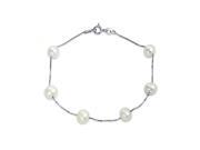 Bling Jewelry 925 Silver Tin Cup White Cultured Pearl Station Bracelet