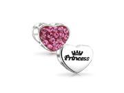 Bling Jewelry 925 Silver Pink Crystal Princess Heart Bead Fits Pandora