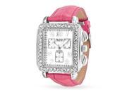 Bling Jewelry Square Pink Synthetic Leather Stainless Steel Back Watch