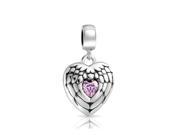 Bling Jewelry 925 Sterling Silver Angel Wing Heart Message Pink Dangle Bead