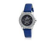Bling Jewelry Skull and Crossbones Crystal Round Blue Watch Stainless Steel Back