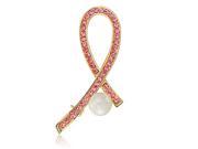 Bling Jewelry Gold Plated Simulated Pearl Pink Crystal Ribbon Pin Brooch