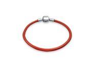 Bling Jewelry Red Leather 925 Sterling Silver Barrel Clasp Bracelet Fits Pandora Charms