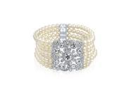 Bling Jewelry Multi Strand Simulated Pearl Bracelet Rhodium Plated