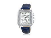 Bling Jewelry Crystal Square Deco Blue Leather Strap Watch Steel Back